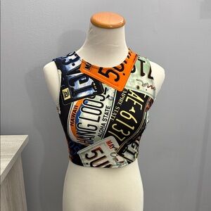 AKIRA Multicolor License Plate Crop Top